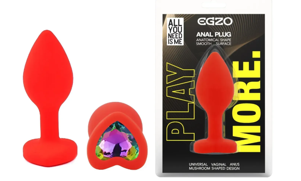 Силиконовая анальная пробка EGZO - Silicone Red Heart Plug Rainbow, size S Sex Aura Киев - изображение 1