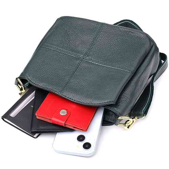 Шкіряна сумка для жінок з трьома відділеннями Vintage 22977 Зелений Київ