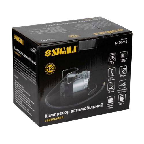 Компресор авто 12V 180W 35л/хв 10 бар + автостоп + перехідник на клеми + сумка SIGMA Житомир - фото 3