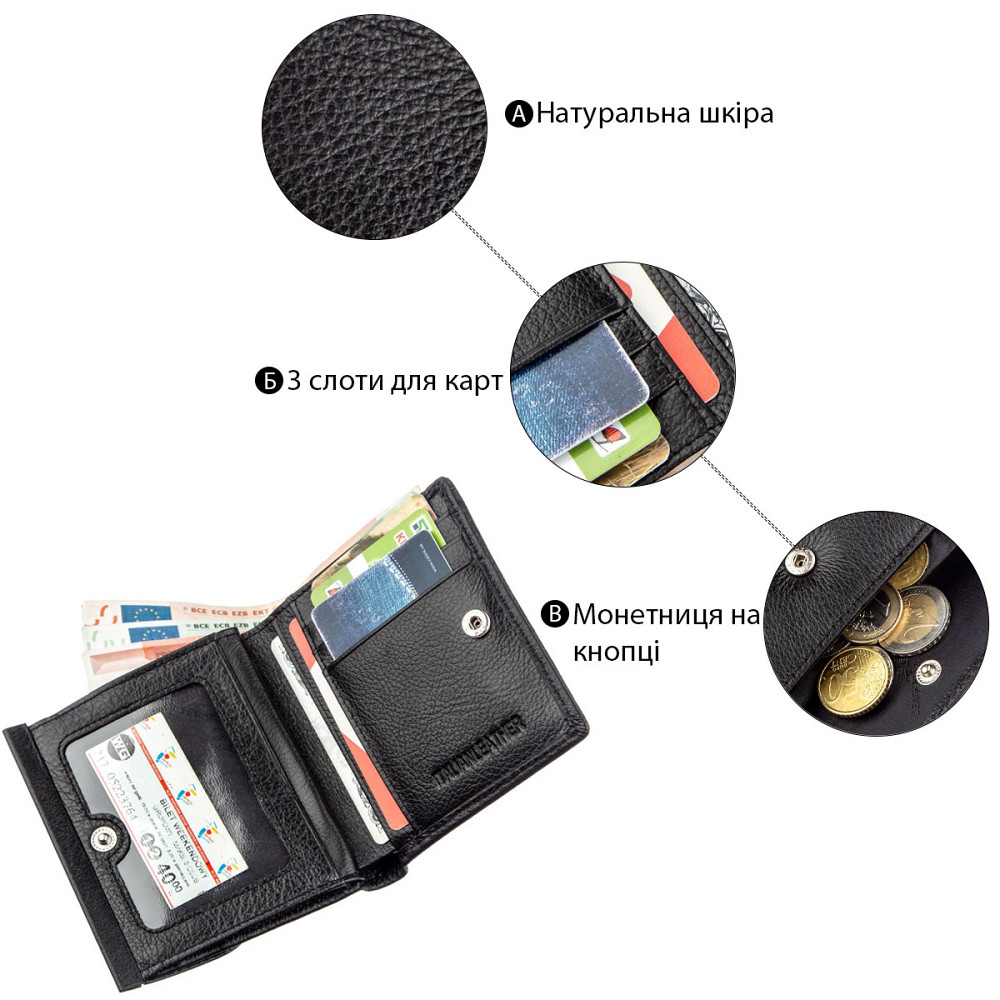 Женский бумажник с монетницей Черный (ST Leather) Киев - изображение 2