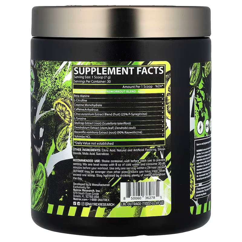 Передтренувальний комплекс Nutrex Outrage Ultra Stim Pre Workout 201,18 г, Lemon Lime Луцьк - фото 2