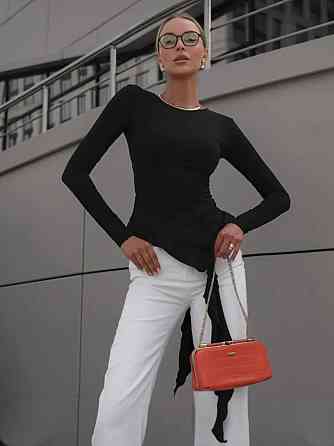 Женский стильный асимметричный лонгслив со шлейфом микродайвинг Черный Одесса