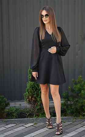 Жіноча ефектна міні сукня із шифоновими рукавами костюмка Чорний, 44 Одеса