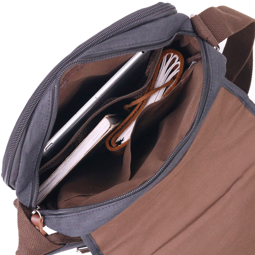 Вертикальная мужская сумка через плечо текстильная Черная (Vintage) Киев - изображение 1