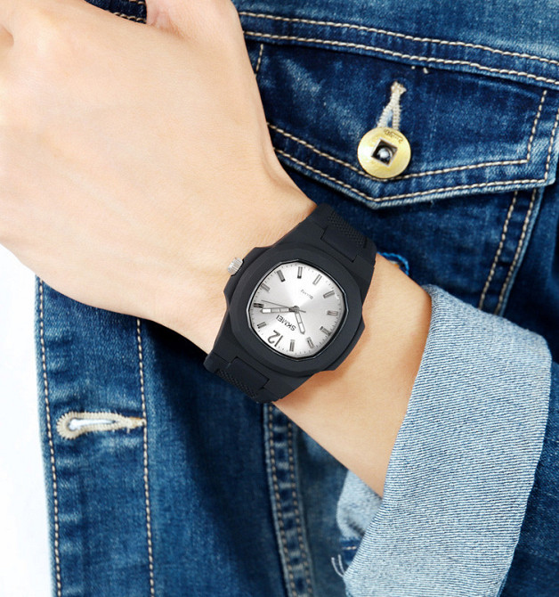 Чоловічий наручний годинник Skmei 1717 (Чорні з сріблястим циферблатом) Вінниця - фото 6