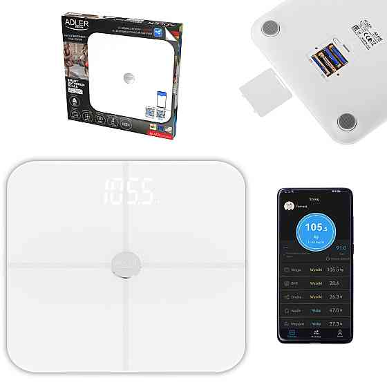 Ваги напольні Adler AD 8187 white електронні/ Smart/ 180кг/ 4хААА/ автовимкнення/ білі Винница