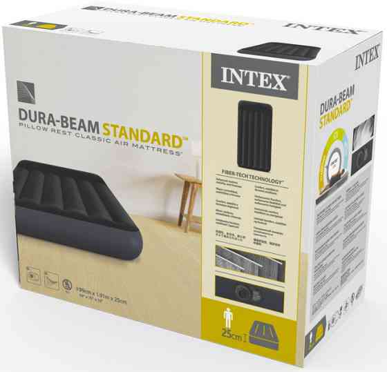 Надувний одномісний матрац із вбудованим електронасосом та підголовником Intex 64146 чорний Київ