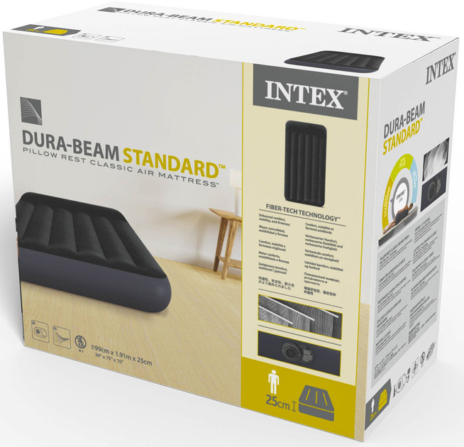 Надувний одномісний матрац із вбудованим електронасосом та підголовником Intex 64146 чорний Київ - фото 2