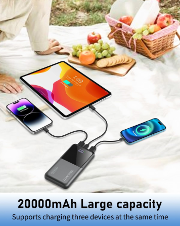 Power Bank 20000 мАч 22,5 Вт, быстрая зарядка PD 20 Вт, QC 4.0, USB-A + Type-C, 3 порта, LCD-дисплей Киев