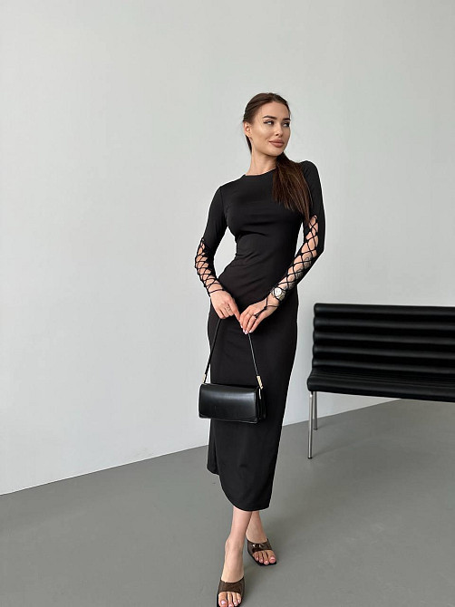 Женское романтическое платье меди с разрезом плотный микродайвинг Одесса - изображение 7