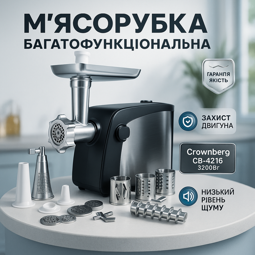 Электрическая мясорубка с насадкой-кеббе, Мощная мясорубка для домашнего использования MC-78 Львов - изображение 2