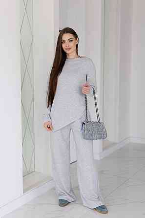 Жіночий костюм з асиметричним лонгслівом "Travel" | Батал Сірий, 54-56 Київ
