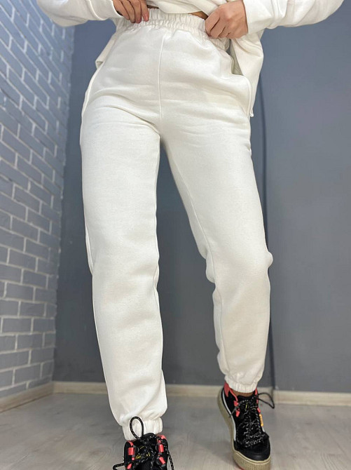 Костюм жіночий ENJOY 14109 довге худі з капюшоном брюки джоггери на резинці утеплений фліс білий, білий, S Київ - фото 3