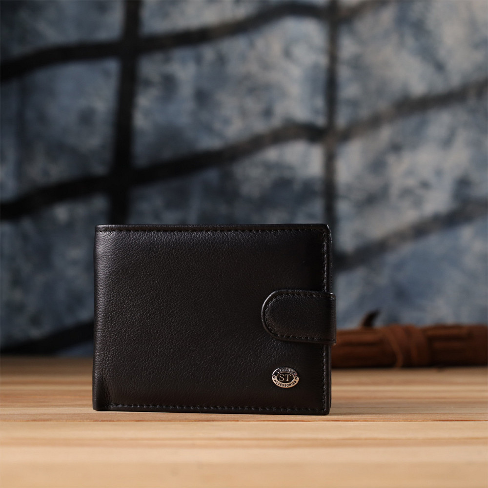 Вместительный мужской бумажник горизонтального формата из натуральной кожи ST Leather 23090 Черный Киев - изображение 10