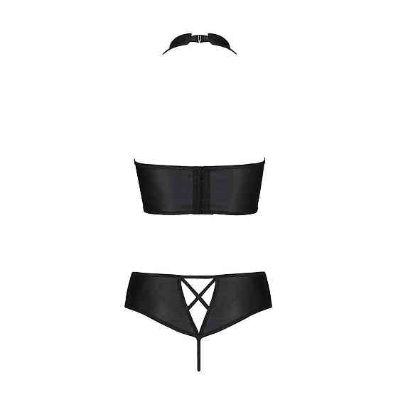 Комплект з еко-шкіри Passion NANACY BIKINI XXL/XXXL, black, бра та трусики з імітацією шнурівки Sex Aura Київ