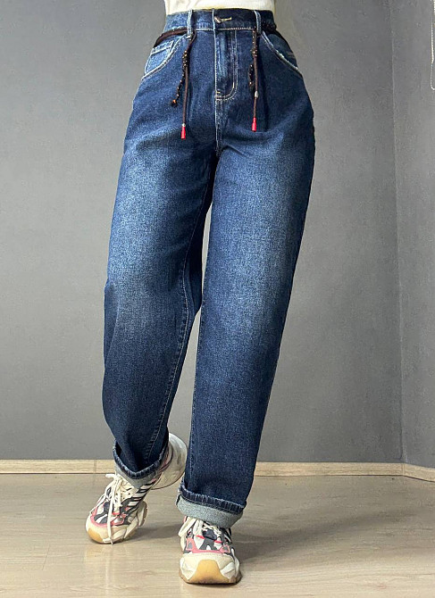 Джинсы женские Ladyn 845 MOM skater талия на резинке батал большие размеры синие, синий, 31, 31, 85 см, 113 см Киев - изображение 16