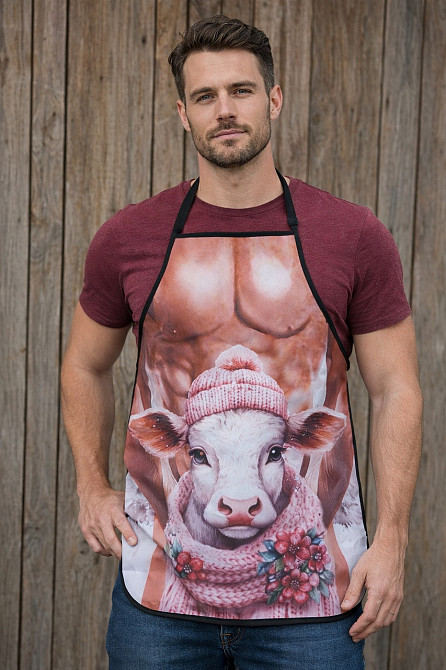 Фартук с приколом с принтом телёнка 80 на 60 см разноцветный Киев - изображение 2