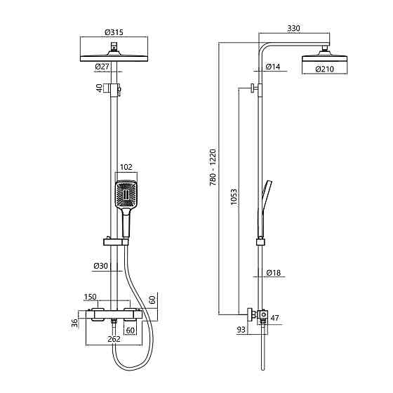 Душова система універсальна Qtap Sloup термостатична на два споживачі QTSL57103KNC Chrome Київ