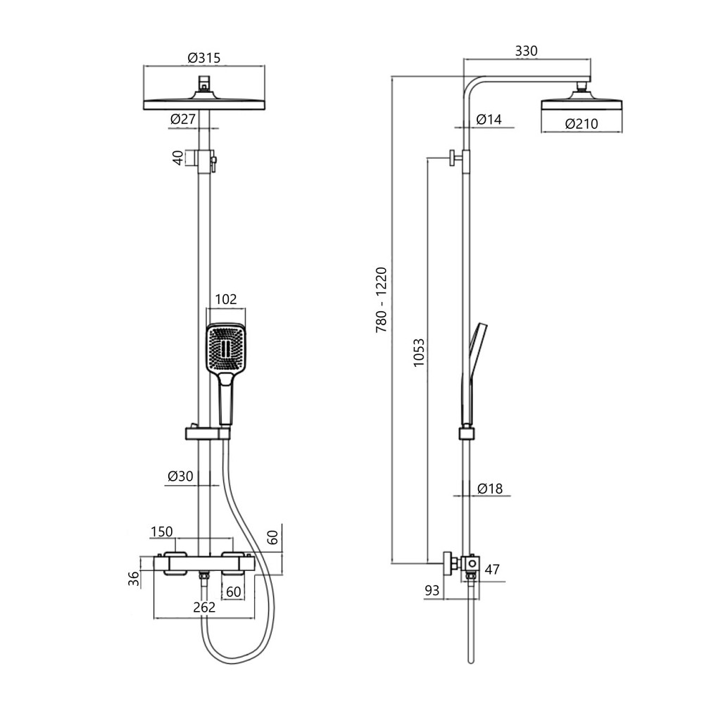 Душова система універсальна Qtap Sloup термостатична на два споживачі QTSL57103KNC Chrome Київ - фото 2