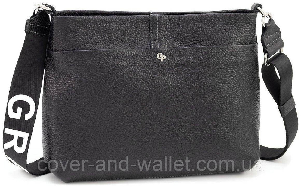 Стильна жіноча шкіряна сумка-кроссбоді з текстильним ремінцем чорного кольору Grande Pelle 729710 Київ - фото 2