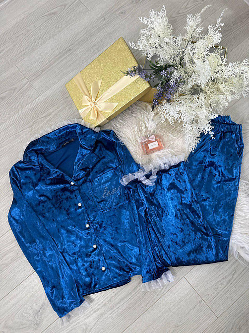 Женская домашняя повседневная пижама из мраморного велюра Электрик, 46/48 Одесса - изображение 8