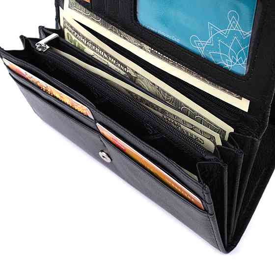 Функциональный женский кошелек с двумя клапанами из натуральной кожи ST Leather 22696 Черный Киев