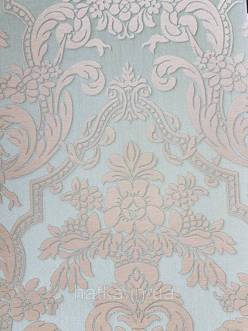 Шпалери вінілові на флізеліні Rasch Trianon Xlll 0.53х10 класика під текстиль вензелю квіти золотом на зеленому Київ - фото 2