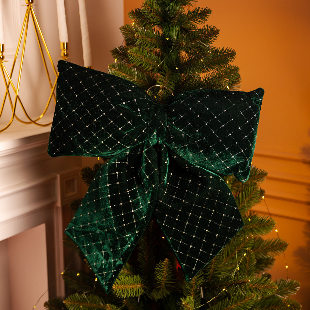 Зелений бархатний бант для декору з стразами 45×50 см Київ - фото 2