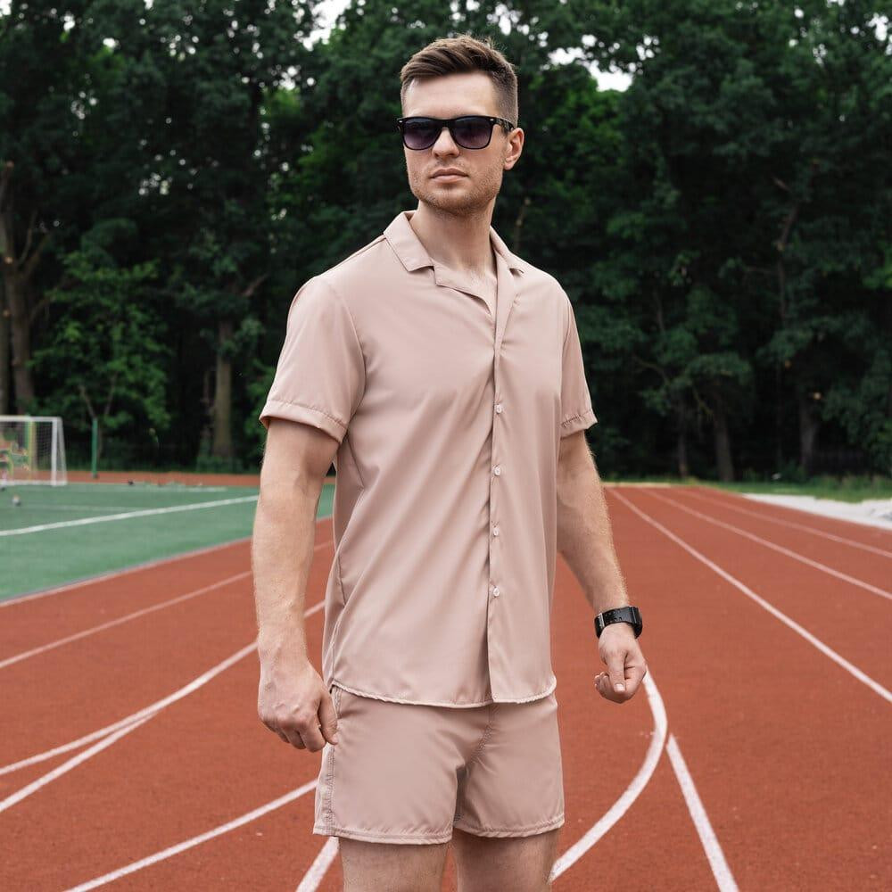 Мужская рубашка c коротким рукавом бежевая Pobedov Dejavu Киев - изображение 3