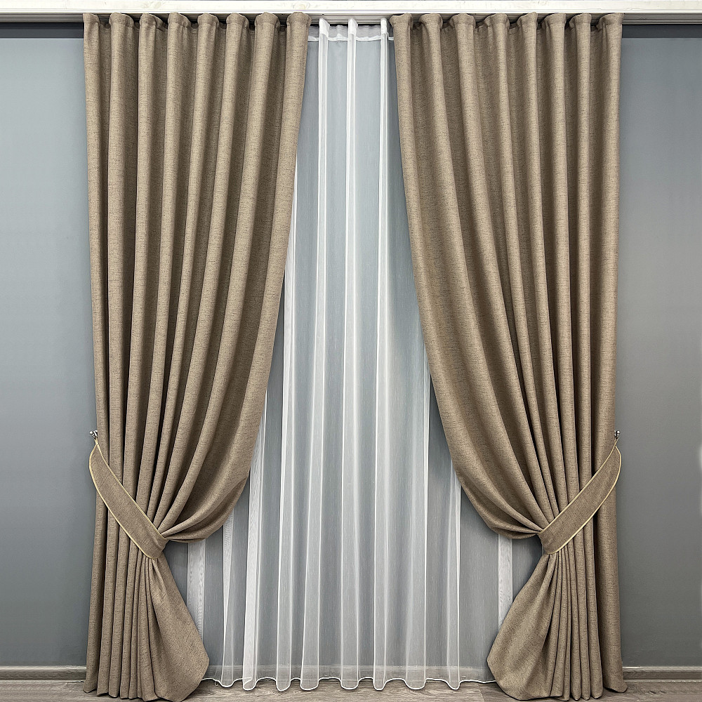 Комплект штор VR-Textil TWEED_V 200х270 2шт и Тюль 500х270 1912ш-1153т Капучино с белым 71-143/6 Киев - изображение 1