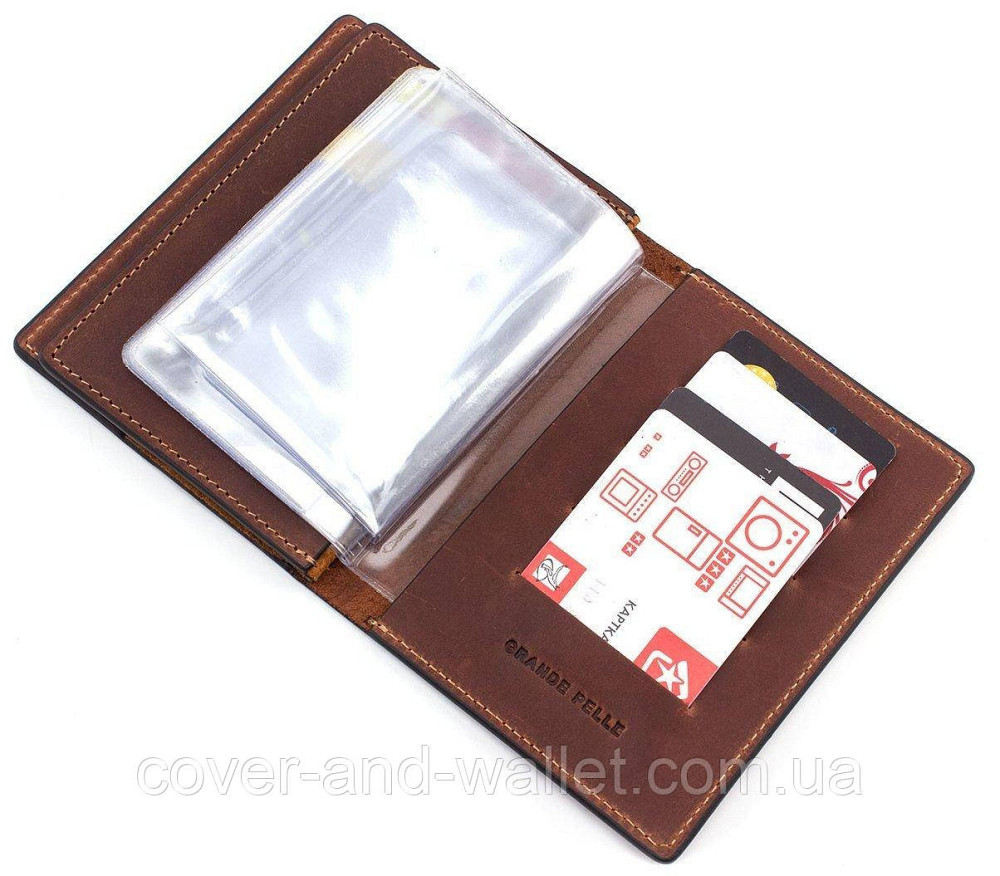 Вінтажна шкіряна обкладинка для документів і паспорта Grande Pelle Київ - фото 8