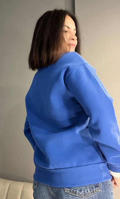 Свитшот женский OLIVIA 2473 с воротником и рисунком впереди утепленный на флисе one size, синий, one size Киев - изображение 5