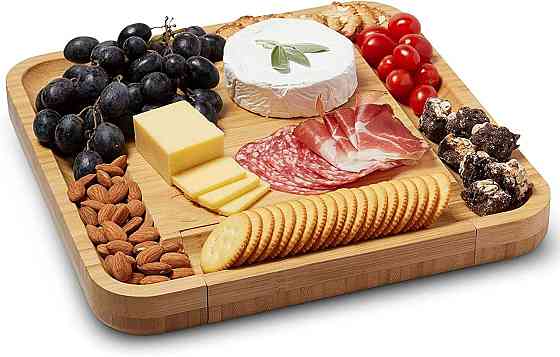 Доска, разделочная,сервировочная, бамбуковая с выдвижным ящиком ножейдля сыра, доска для закусок,33х33х4,5 см Каменец-Подольский