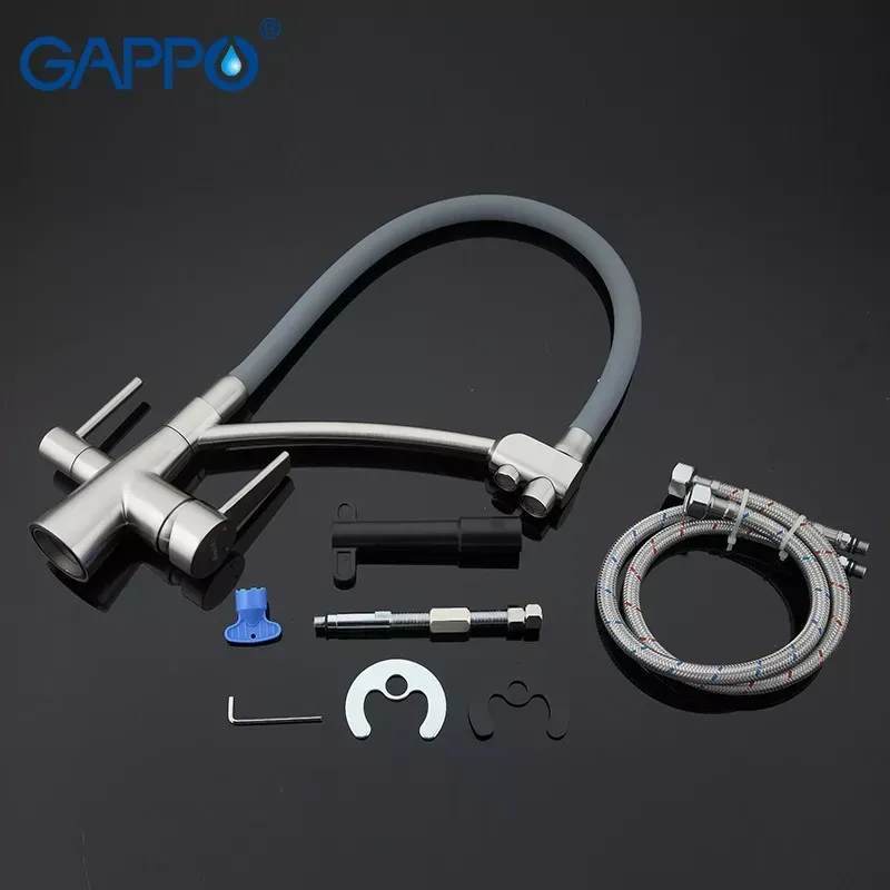 Змішувач для кухні з підключенням до фільтру GAPPO G4398 та гнучким виливом, сірий/сатин Київ - фото 5