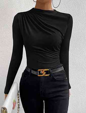 Женский базовый лонгслив с драпировкой микродайвинг Черный, 42/44 Одесса