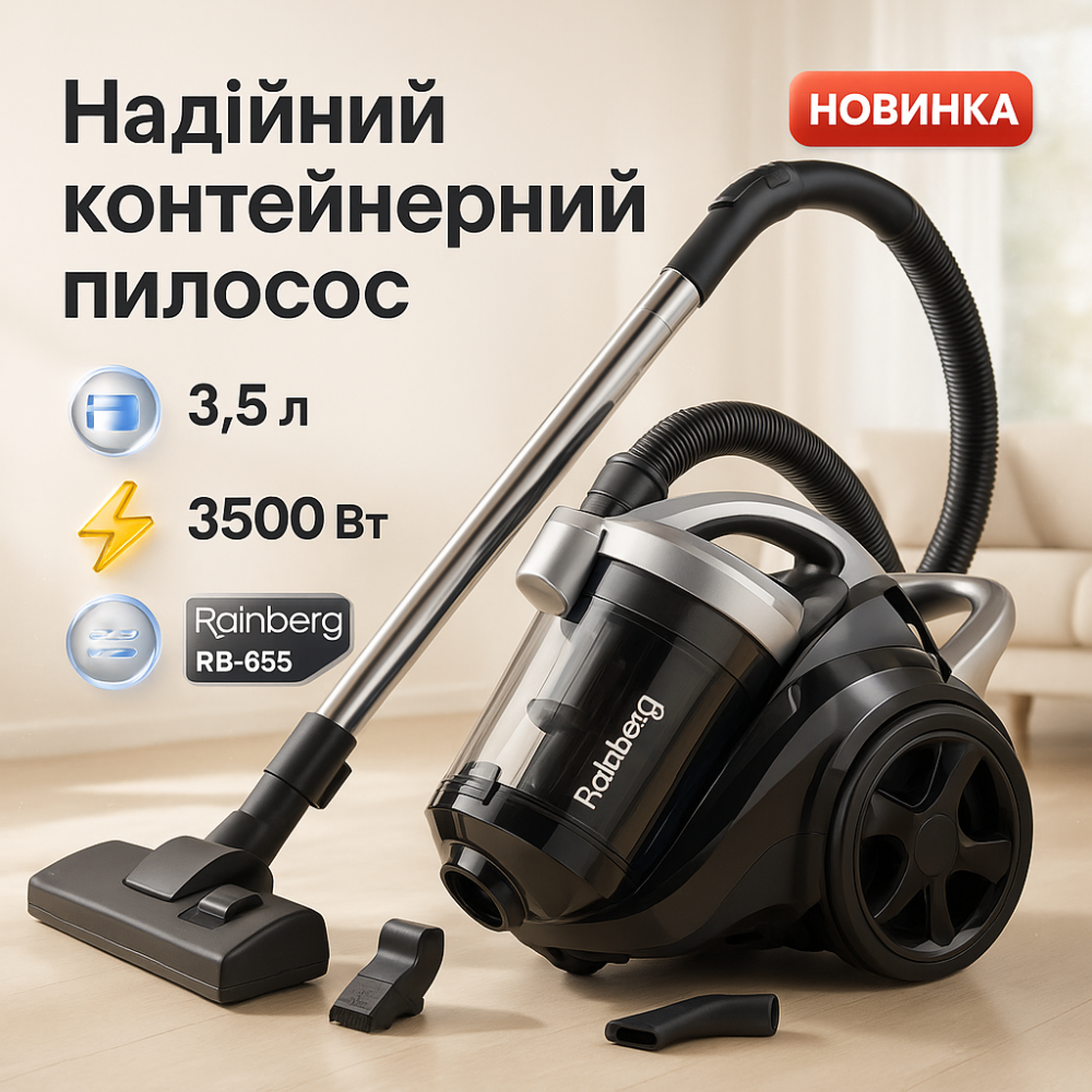 Мультициклонний пилосос з контейнером Rainberg, Пилосос з хорошим всмоктуванням для паркету BZ-68 Львів - фото 20
