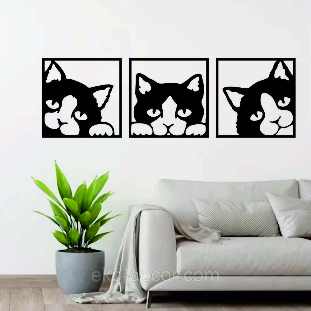 Декоративне настінне Панно «Коти» Декор на стіну 90*280 см, Чорний Київ - фото 2
