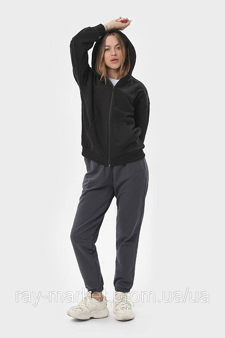 Костюм жіночий худі на блискавці темно-сіре та штани чорні RAY PREMIUM LOOSE U0809 (U0809W-Dark Grey-Black) 3XL Київ - фото 4