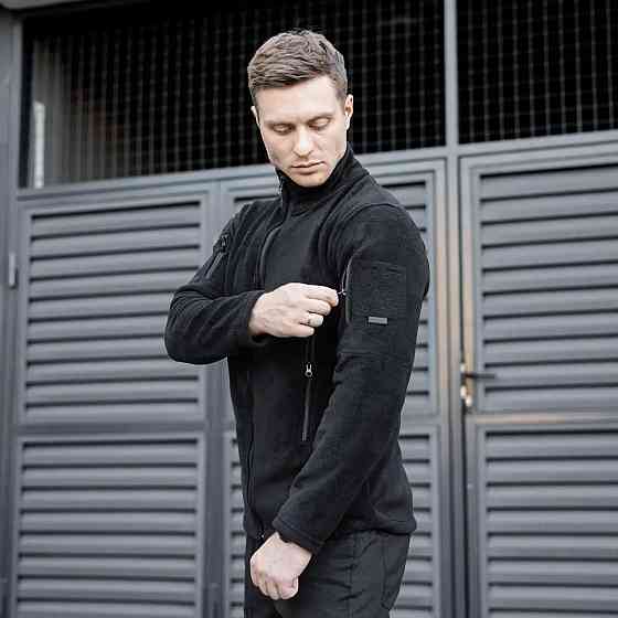 Тепла флісова тактична кофта для армії зсу, Армійська кофта чорного кольору з кишенями на блискавці розмір L Кам'янець-Подільський