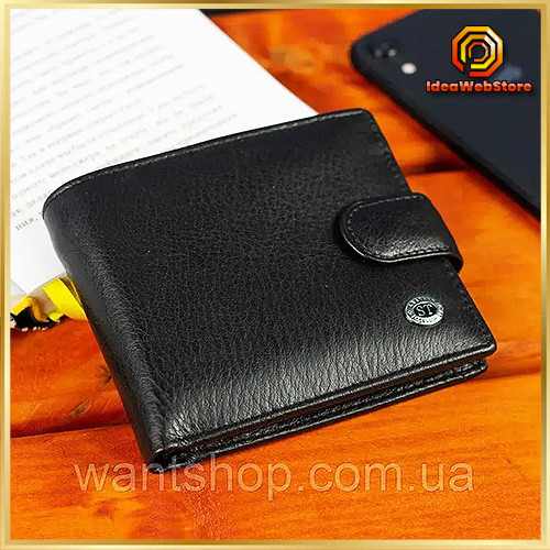 Чоловічий гаманець з натуральної шкіри чорний ST. Шкіряний гаманець чоловічий портмоне зі шкіри ST Київ - фото 1