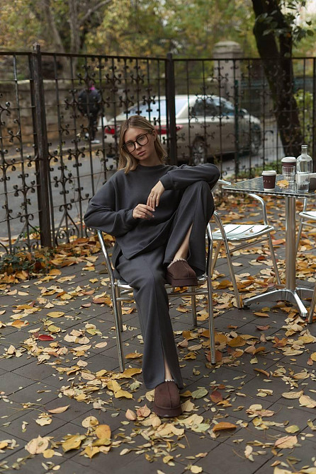 Жіночий теплий базовий костюм-двійка з двосторонньої ангори Графіт Одеса - фото 9