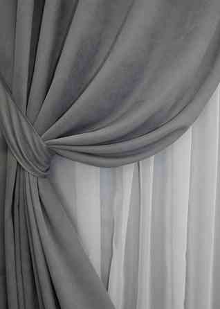 Комплект готових штор VR-Textil Мікровелюр Petek № 1485ш Сірий 100х270 см 2 шт (31-0031) Київ