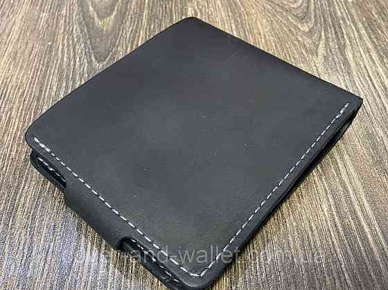 Мужской кожаный кошелек ручной работы черного цвета ST Leather Киев