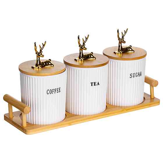 Yiwu Набір порцелянових банок для сипучих продуктів на підставці з ручками 3 шт по 400 мл SCT-6 Коломия