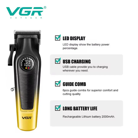 Машинка для стрижки аккумуляторная VGR V-196 2000 mAh LED дисплей Винница