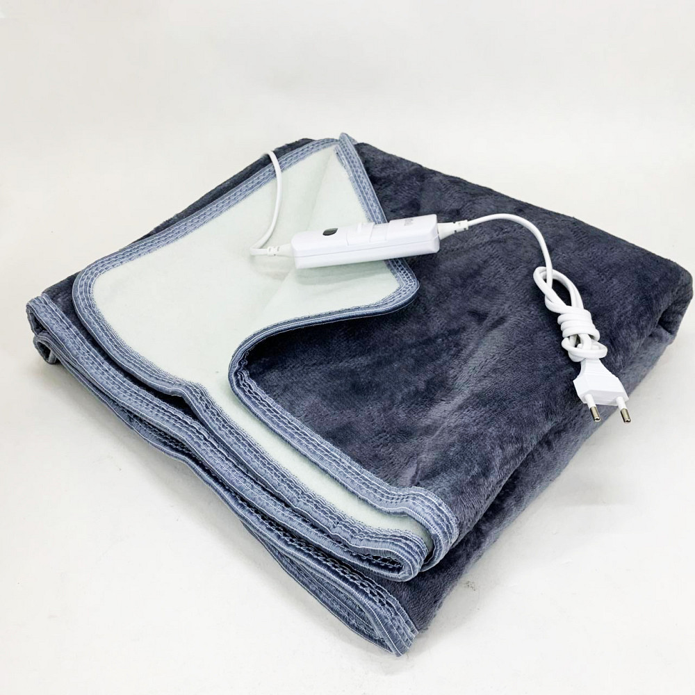 Электропростынь односпальная 70х150 см теплая электро простыня одеяло с подогревом в клетку с регулятором серый FM-20 Львов - изображение 3