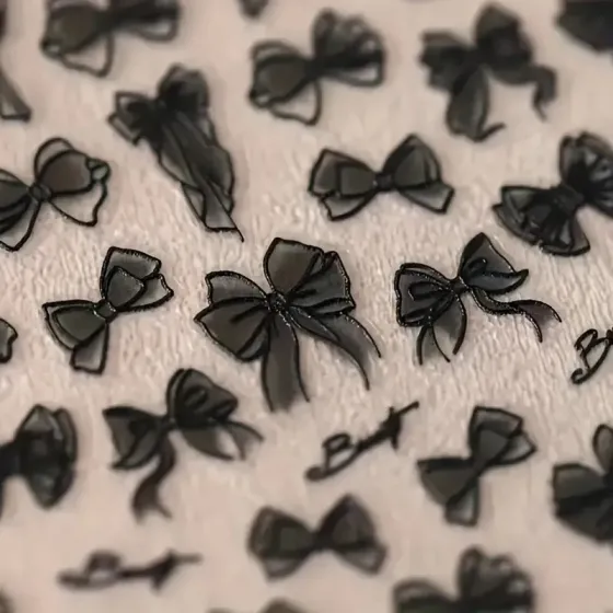 5D рельєфні чорні наклейки для нігтів із бантом – матові самоклеючі декалі Київ