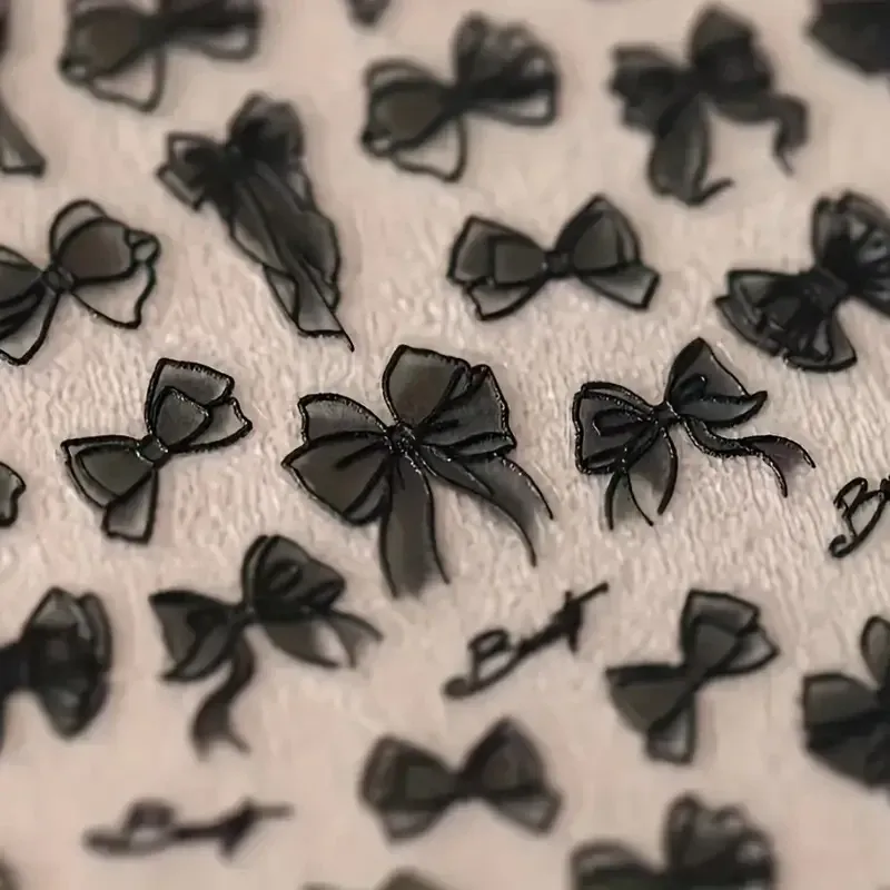 5D рельефные черные наклейки для ногтей с бантом – матовые самоклеящиеся декали Киев - изображение 2