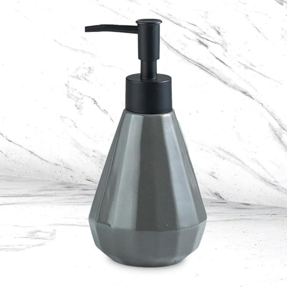 Диспенсер-дозатор для мыла керамический для ванной и кухни 250 мл, для жидкого мыла и моющего средства, серый Каменец-Подольский - изображение 2