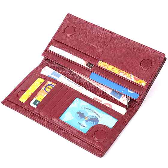 Жіночий місткий вертикальний гаманець на магнітах із натуральної шкіри ST Leather 22541 Бордовий Київ
